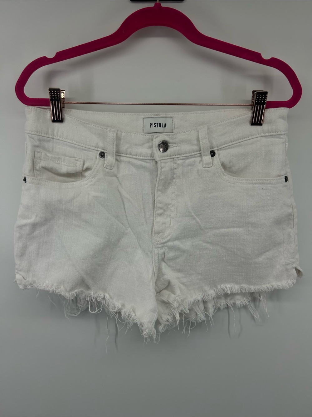 pistola White Frayed Hem Denim Shorts